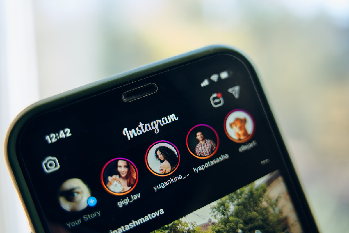 Instagram App Logo on Smartphone in Dark Mode